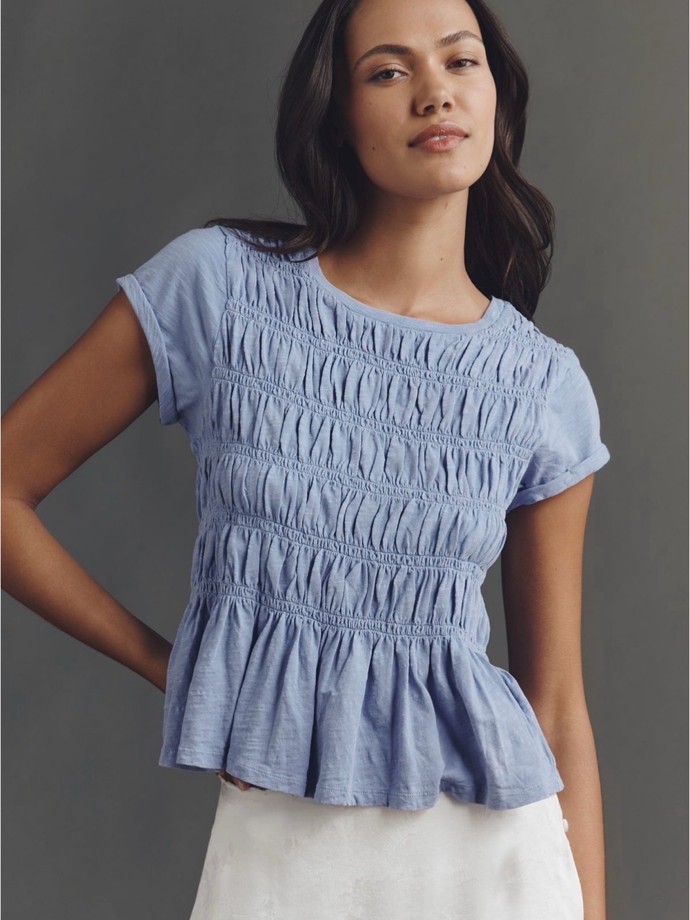 NWT Pilcro Tabby Cotton Smocked Peplum Tee